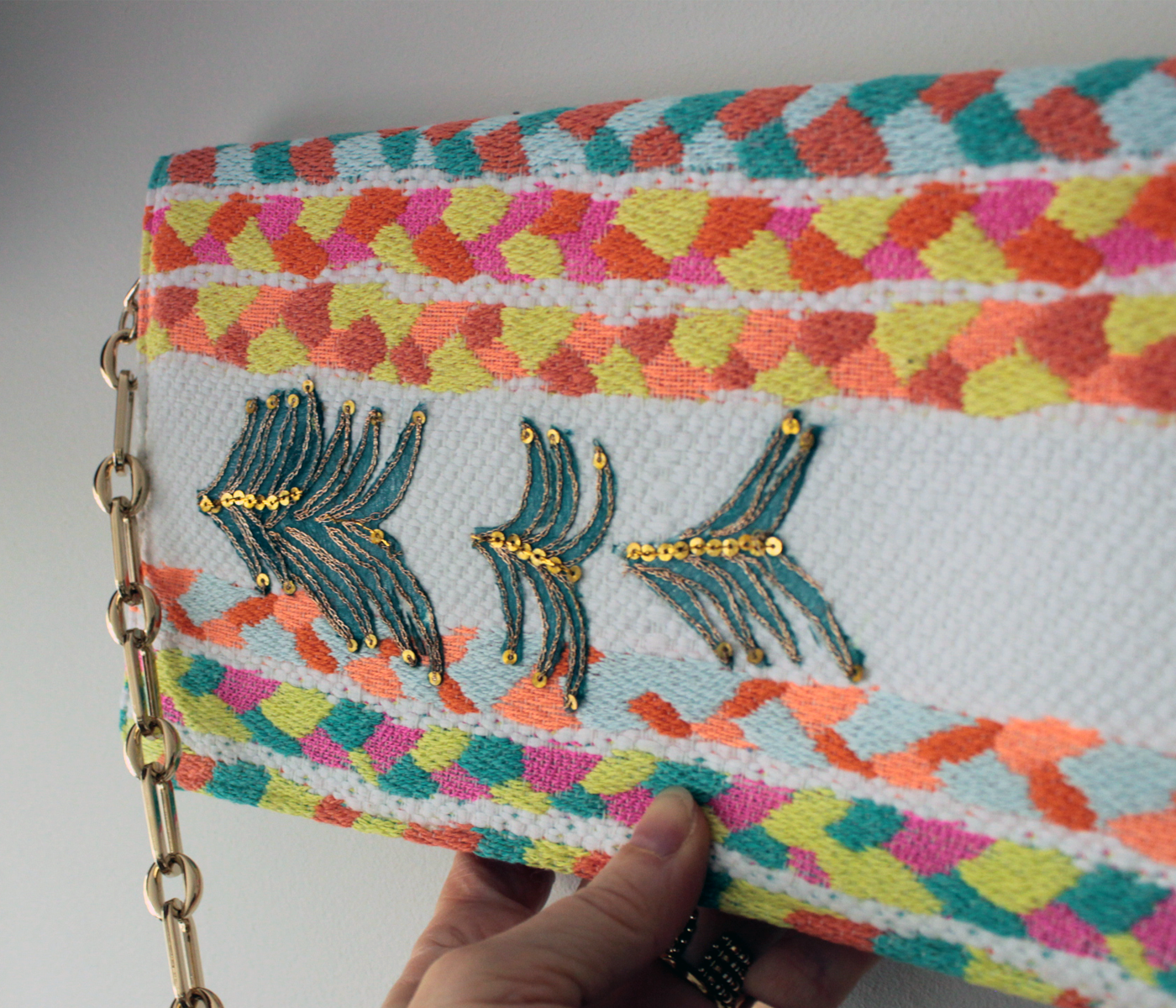 Tutti Frutti Stripe Clutch with Gold Chain