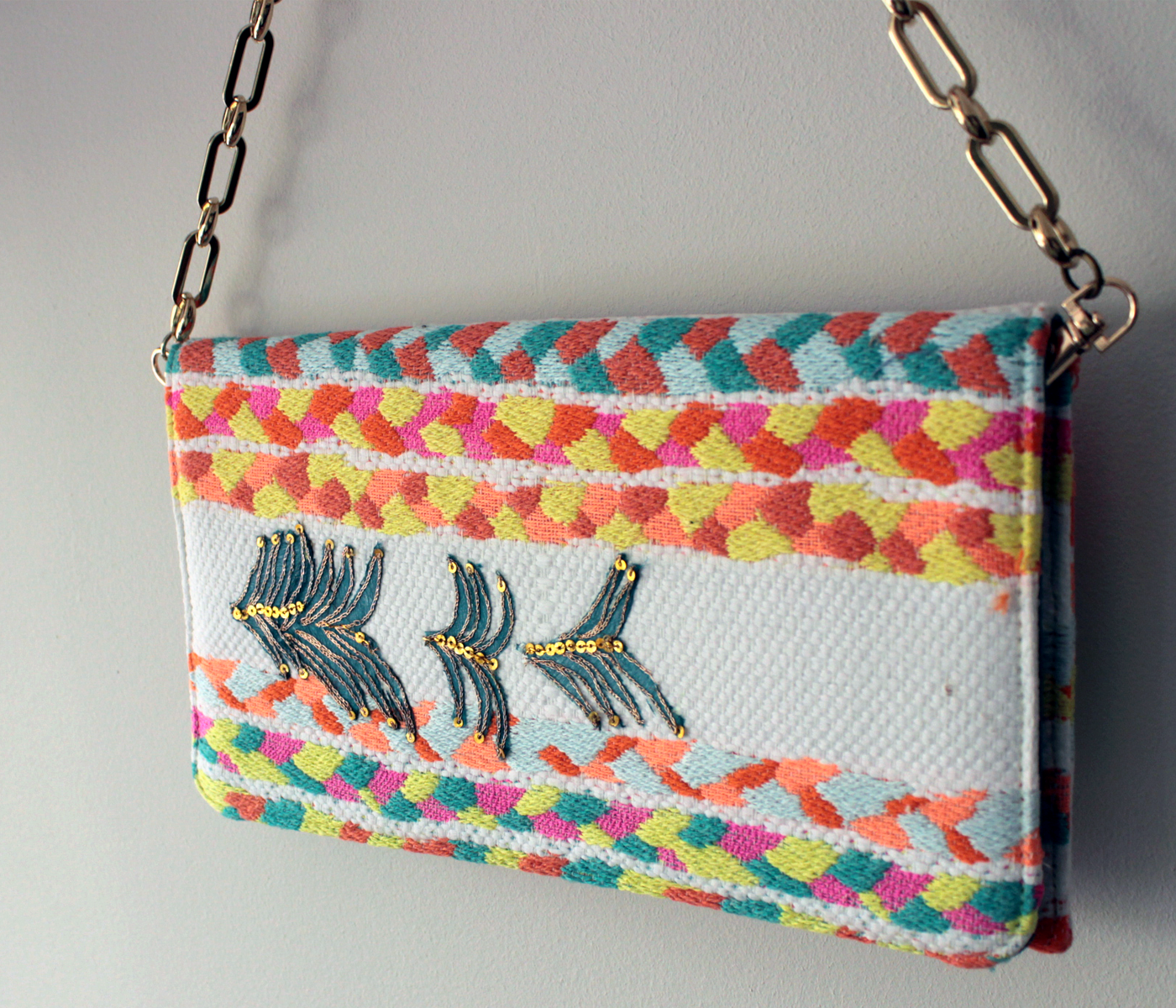 Tutti Frutti Stripe Clutch with Gold Chain