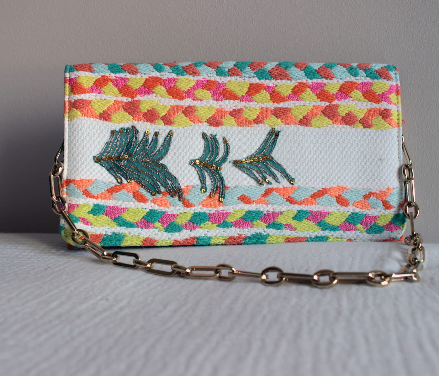 Tutti Frutti Stripe Clutch with Gold Chain