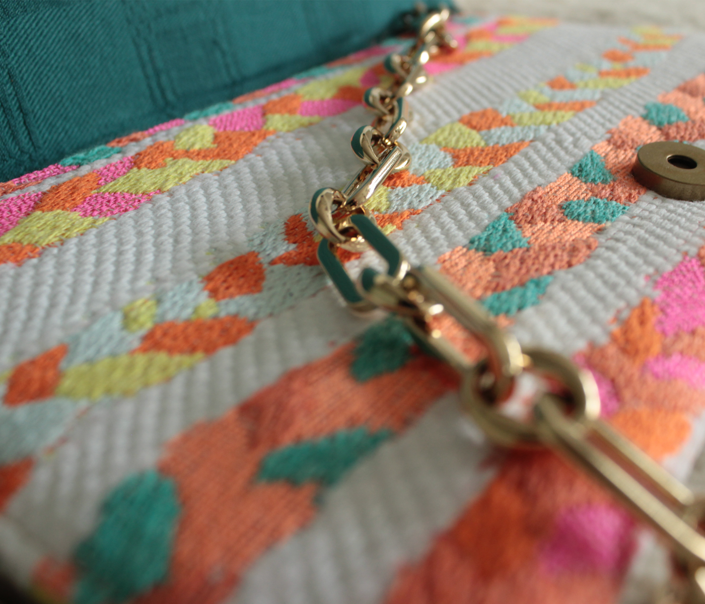 Tutti Frutti Stripe Clutch with Gold Chain