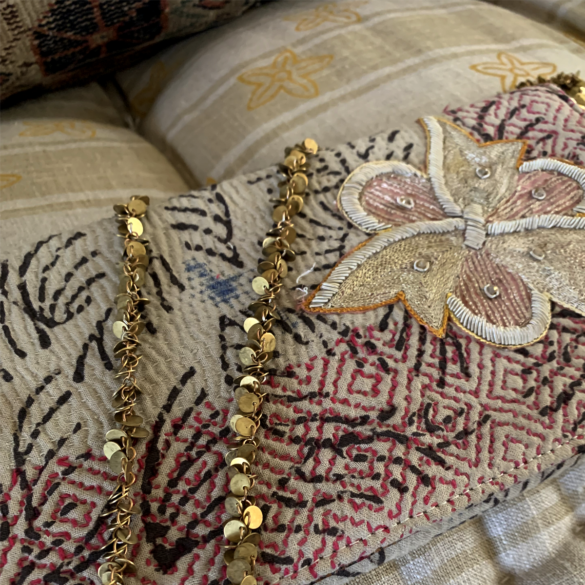Golden Bloom: Handmade Clutch with Large Embroidered Flower