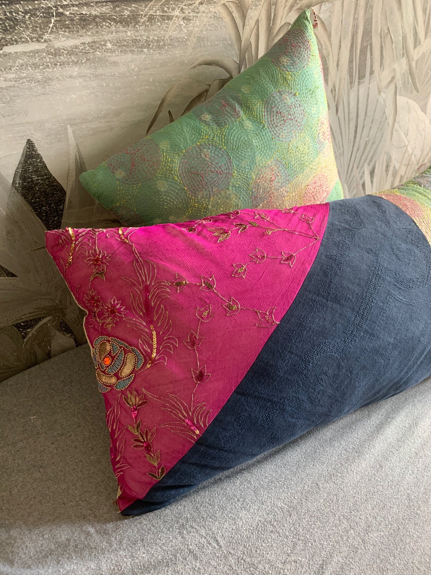 Vintage fabrics throw pillow Jaipur