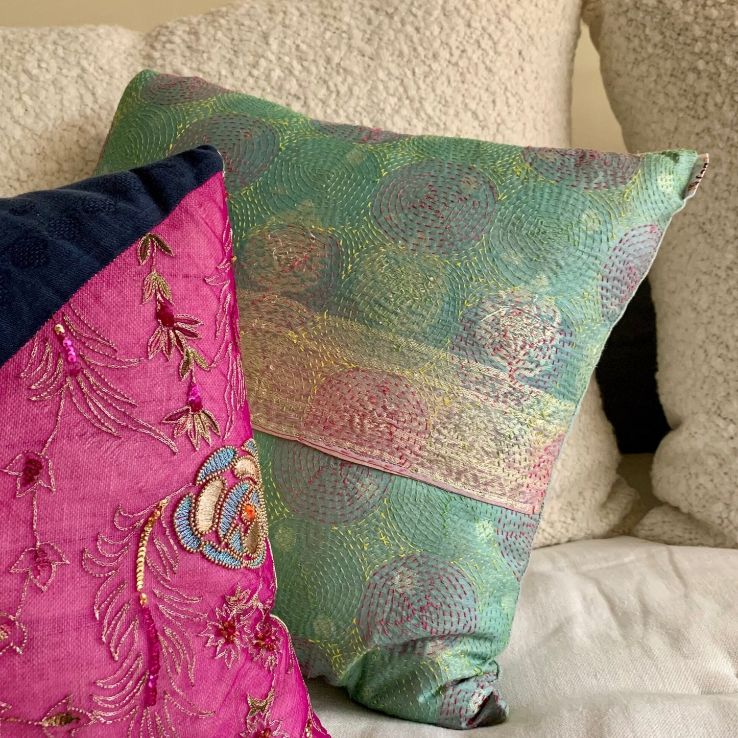 Vintage fabrics pillow cover green