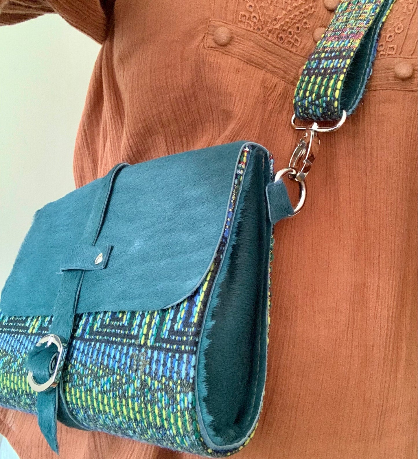 Unique Crossbody pony satchel bag, Go Green