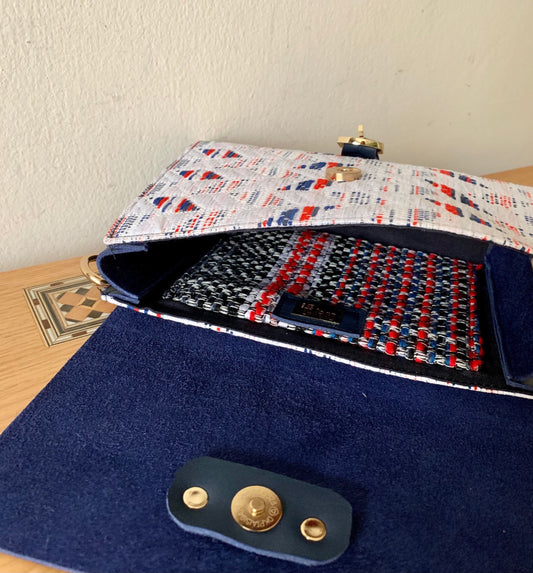 Satchel crossbody blue leather bag, French Navy