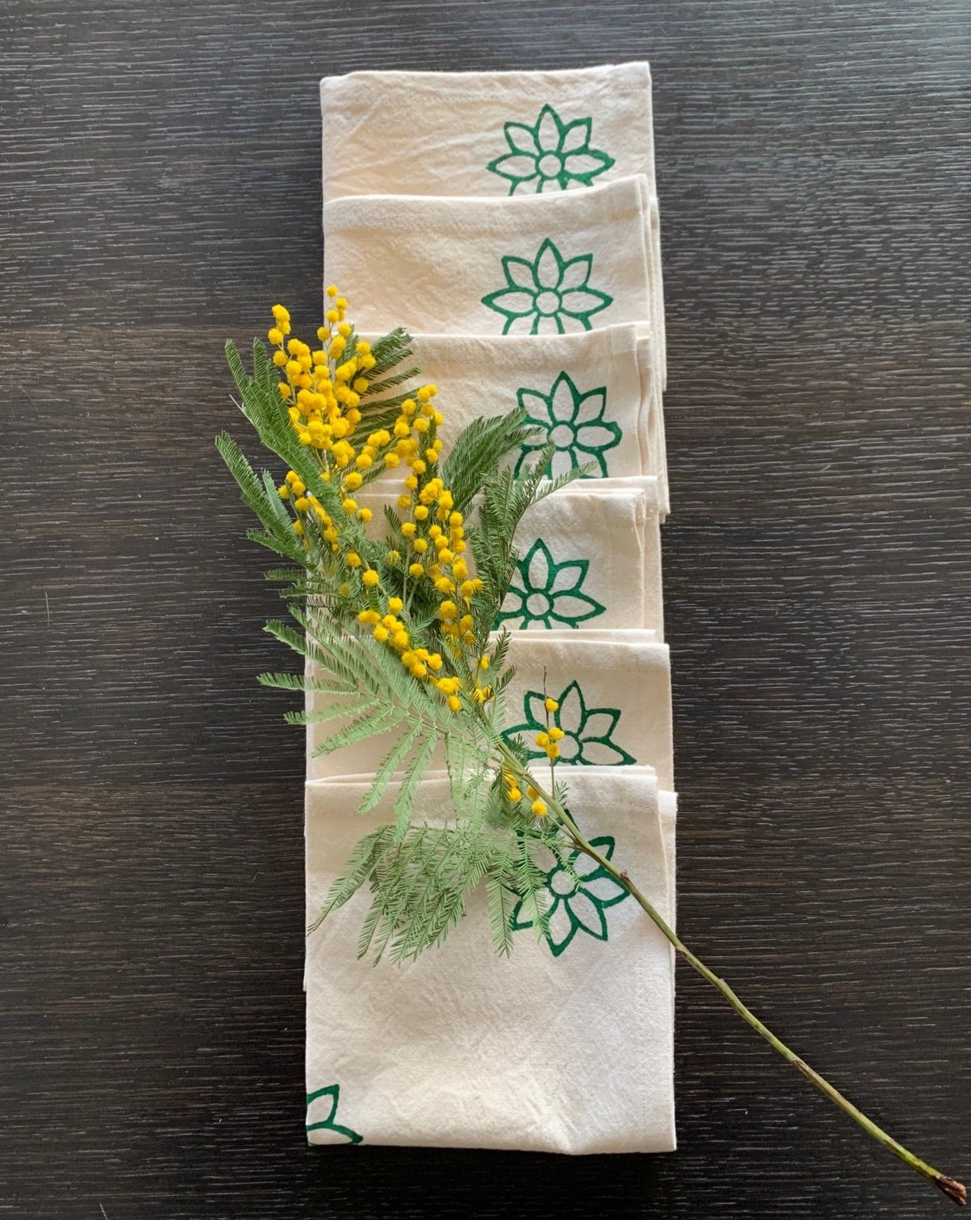 Cotton block printed napkins in green