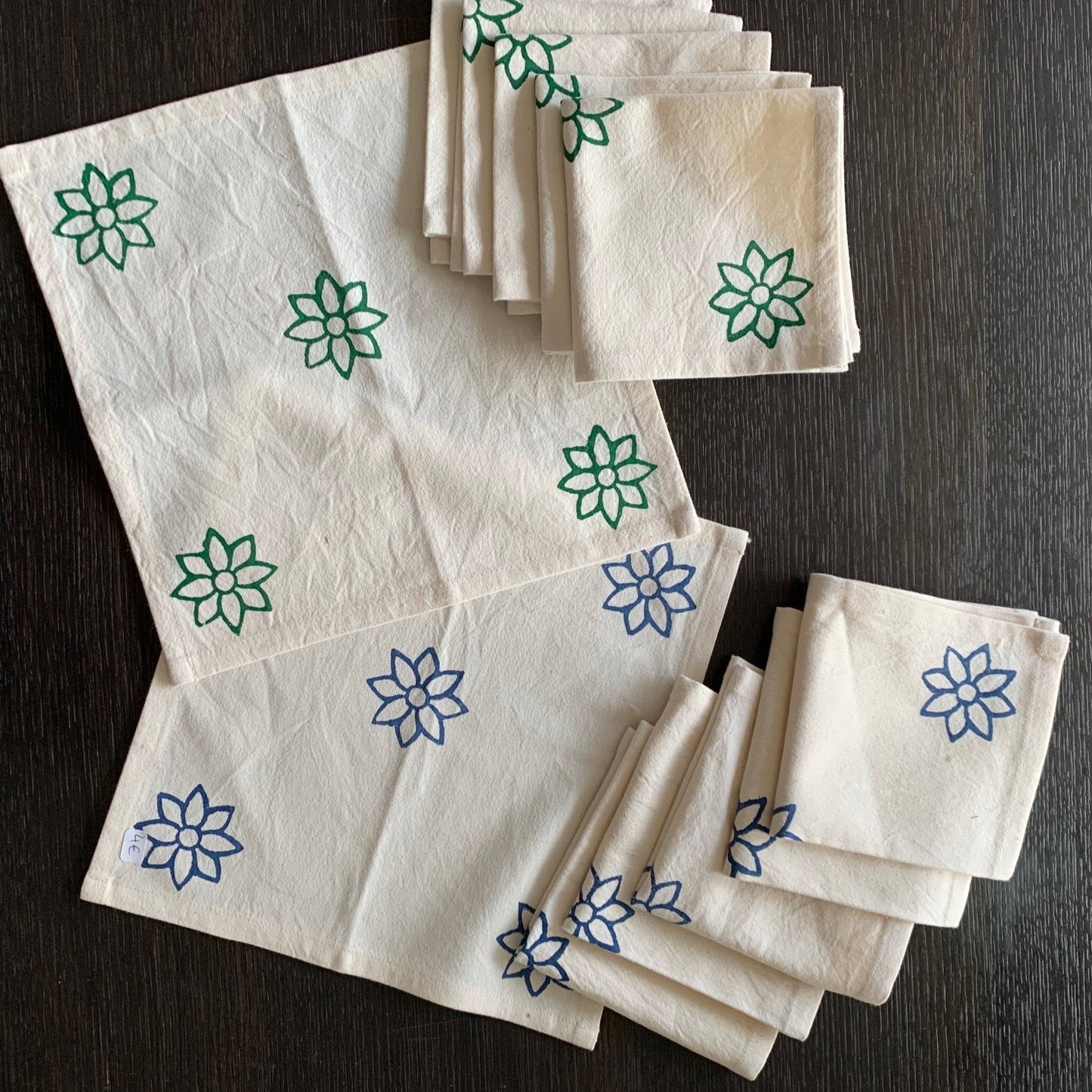 Cotton block printed napkins in green