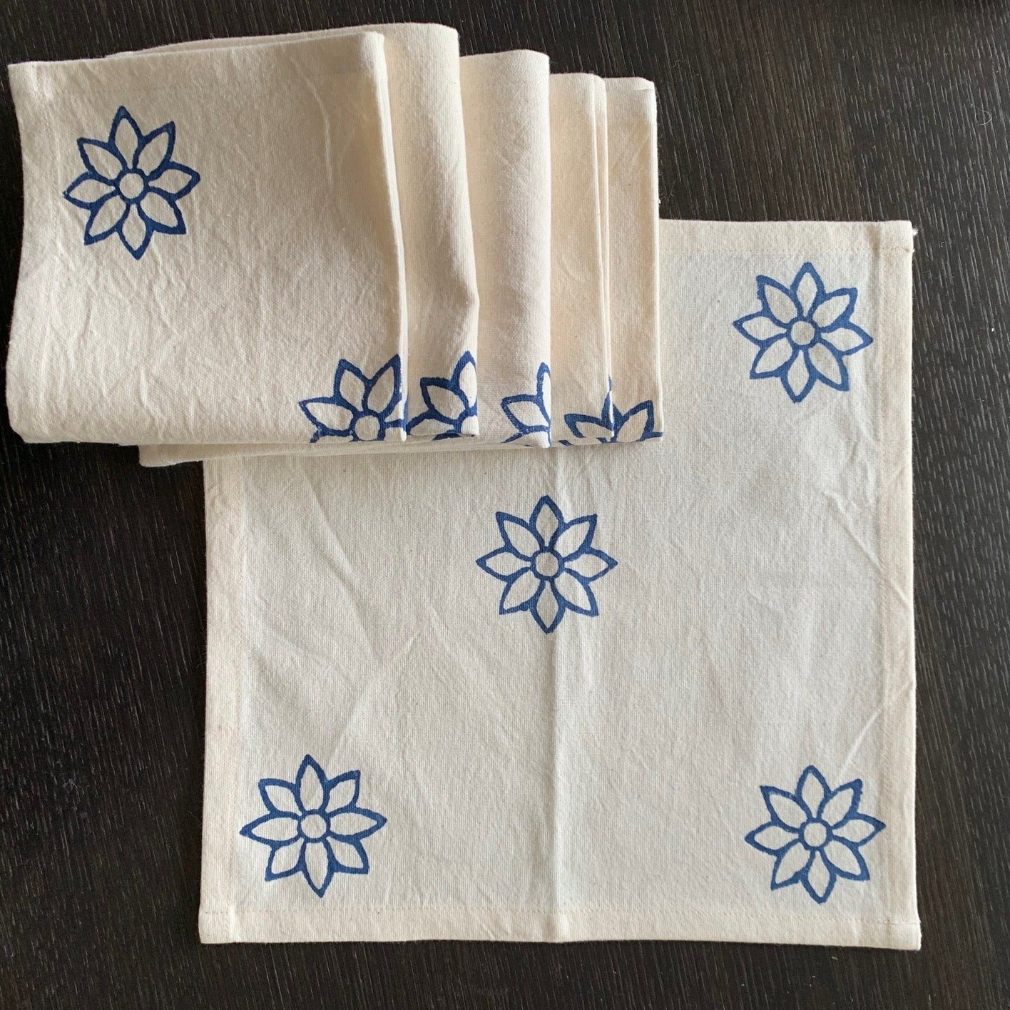 Cotton block printed napkins in green