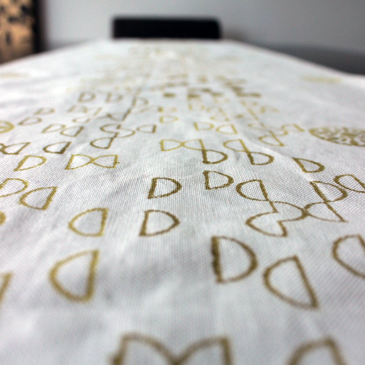 Half Circle Block Printed Linen Runner and Placemats in Ochre