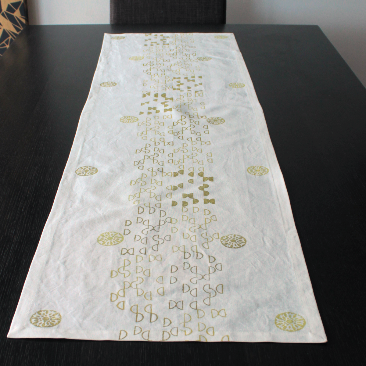 Half Circle Block Printed Linen Runner and Placemats in Ochre