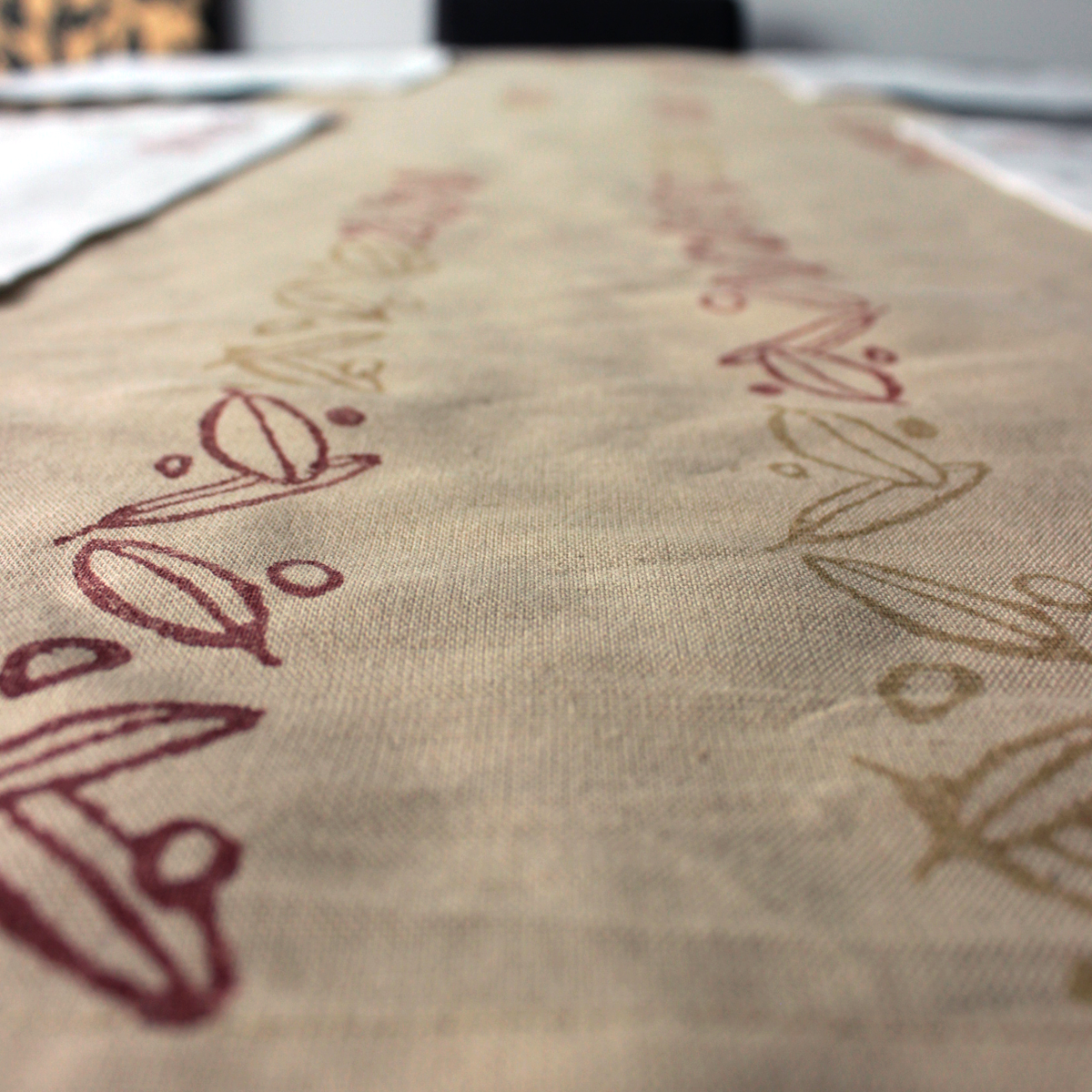 Mediterranean-Inspired Olive Block Print Linen Placemats and Runner