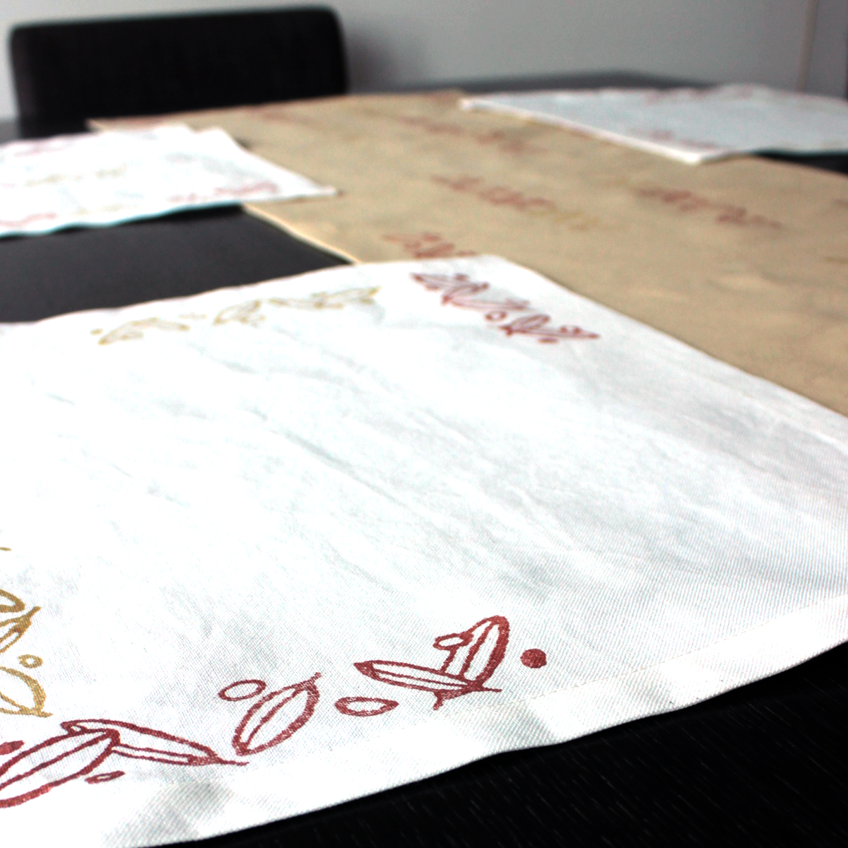 Mediterranean-Inspired Olive Block Print Linen Placemats and Runner