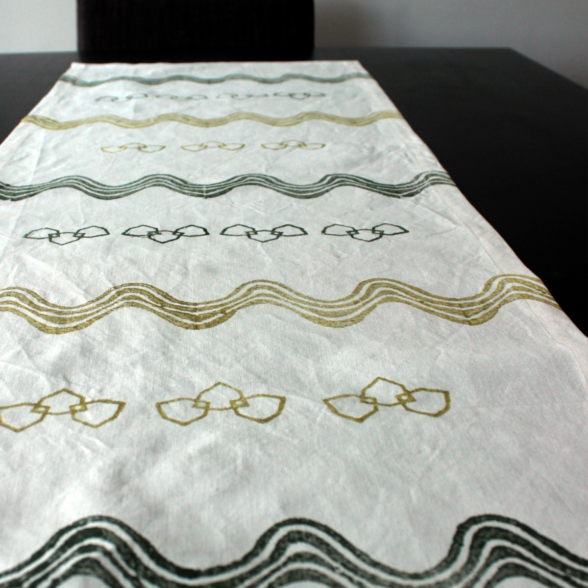 Wave Patterned Handcrafted Block Printed Runner