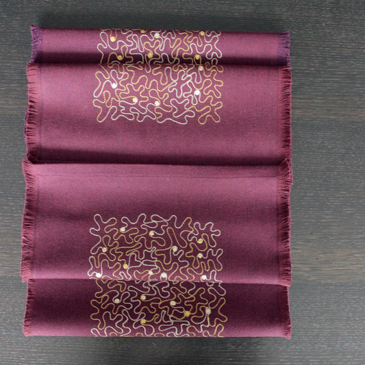 Eggplant Linen Napkin with Aghabani Embroidery Gold and Silver