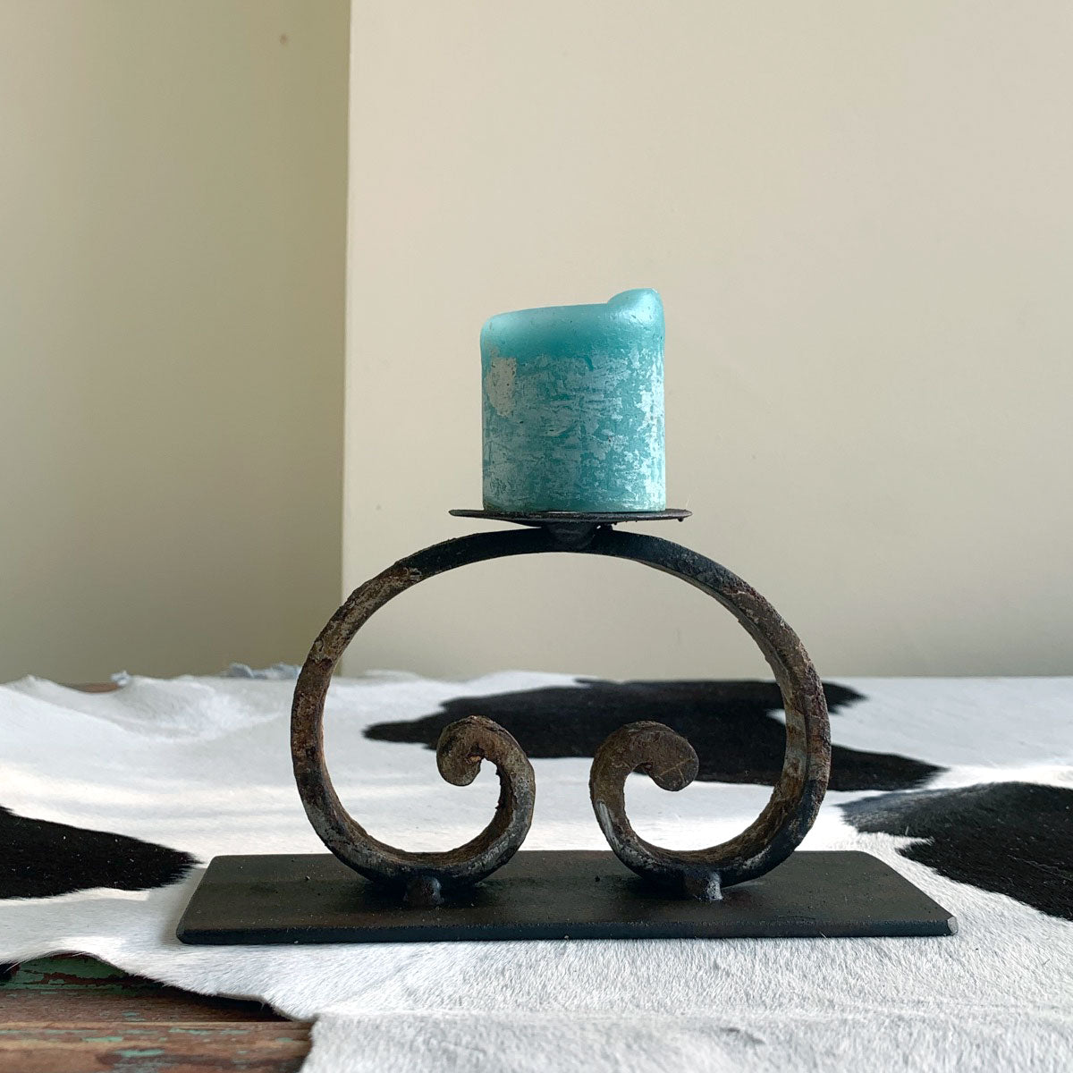 Upcycled wrought iron candlelholder Omega