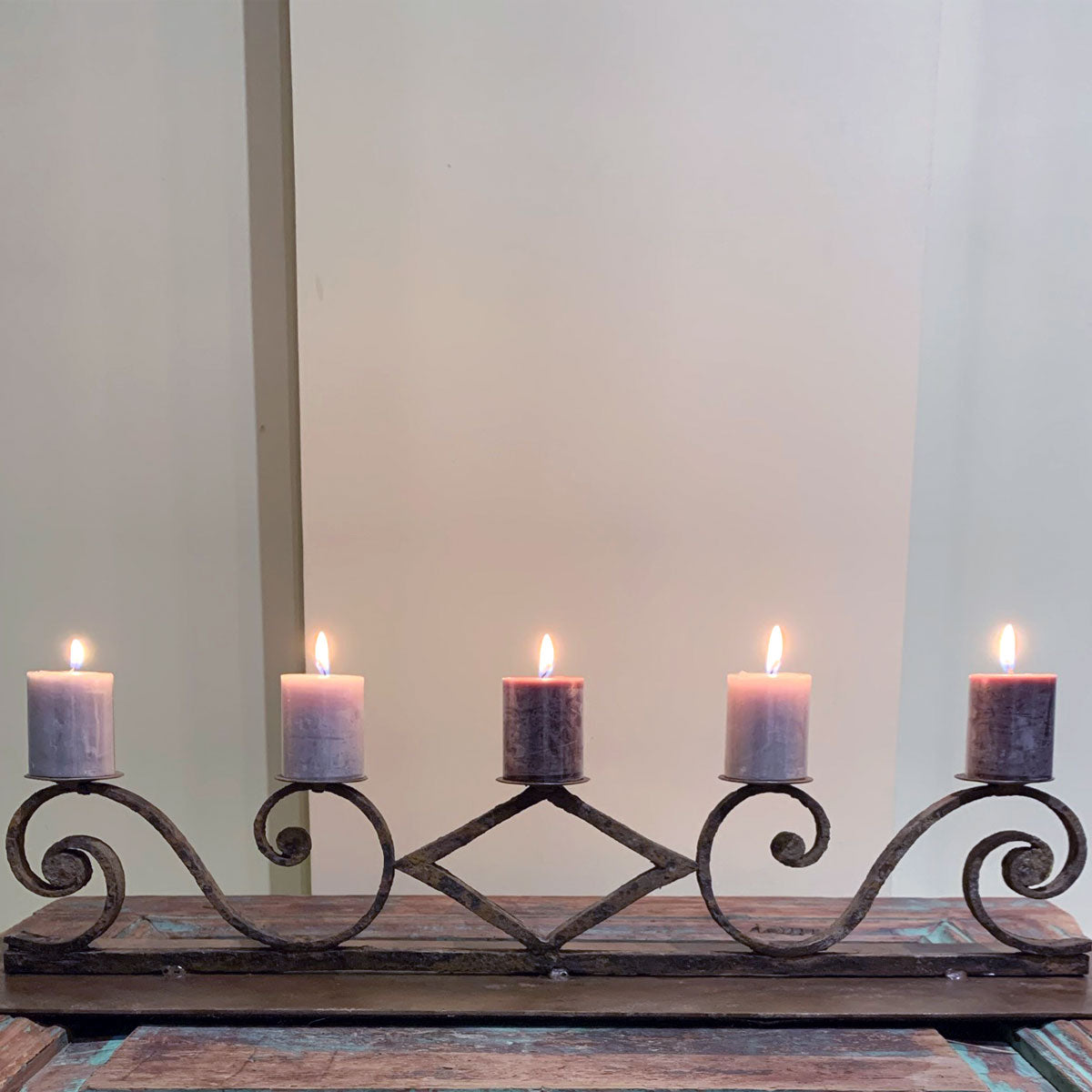 Upcycled hand forged iron candelabra Waves