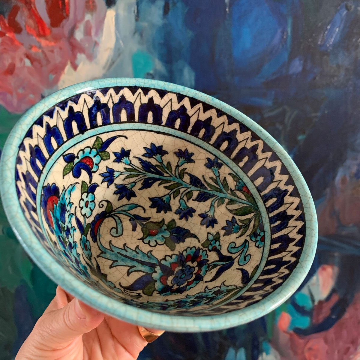 Hand-Painted Glazed Ceramic Bowl