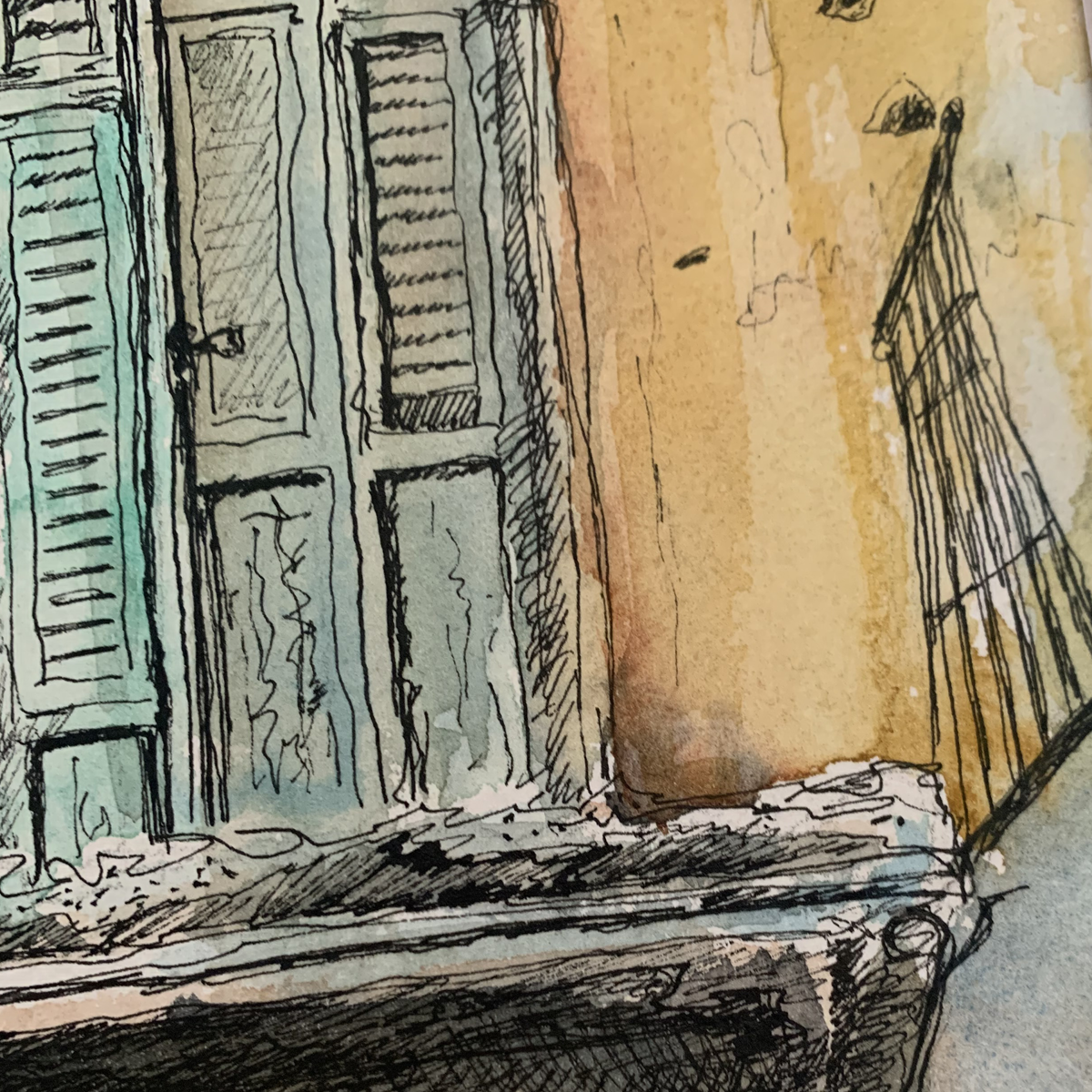 Resilience and Beauty in Imperfection: Watercolor Painting of a Broken Door in Beirut 22X30