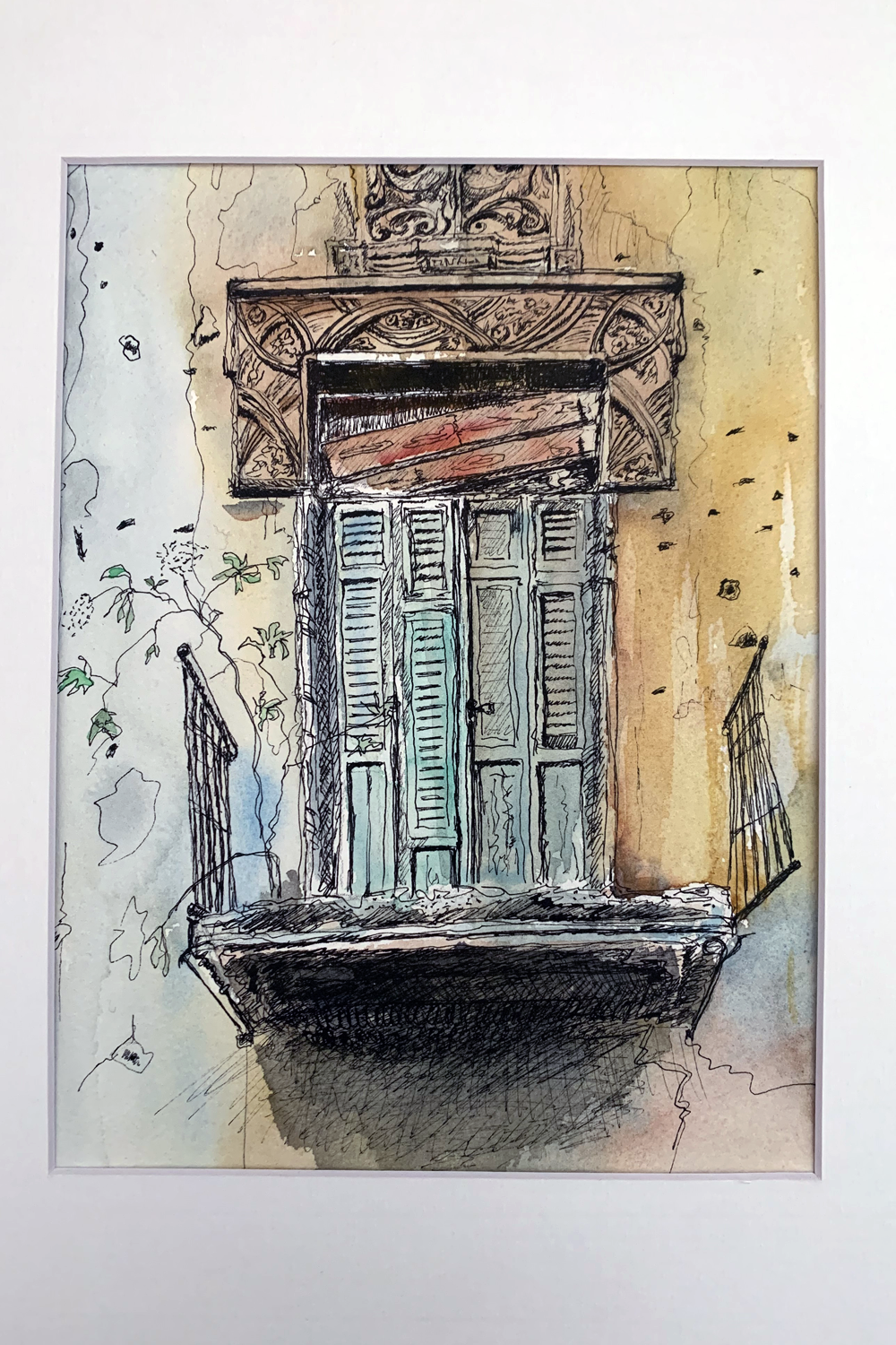 Resilience and Beauty in Imperfection: Watercolor Painting of a Broken Door in Beirut 22X30