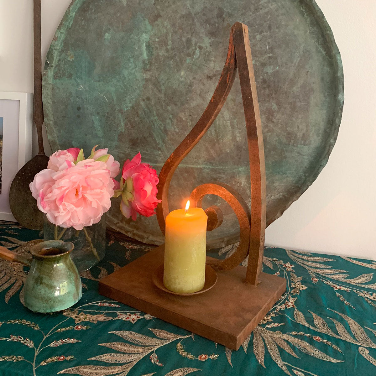 Wrought iron upcycled candle holder Flamme