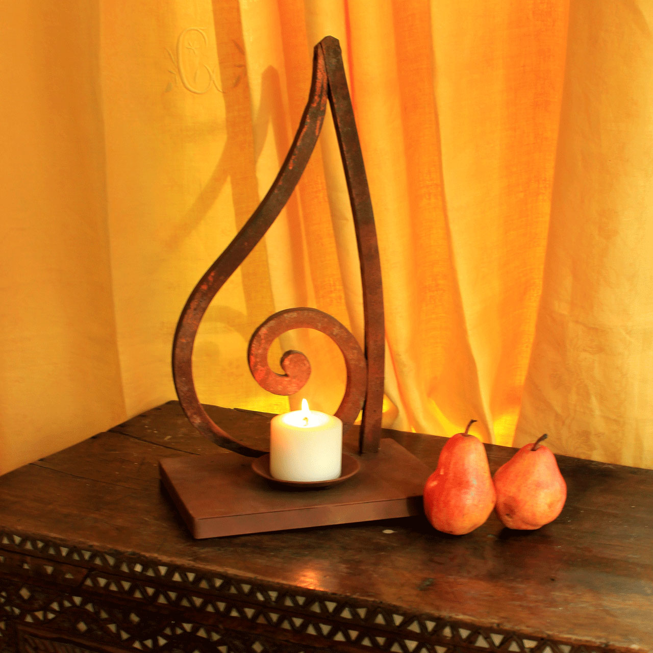 Wrought iron upcycled candle holder Flamme