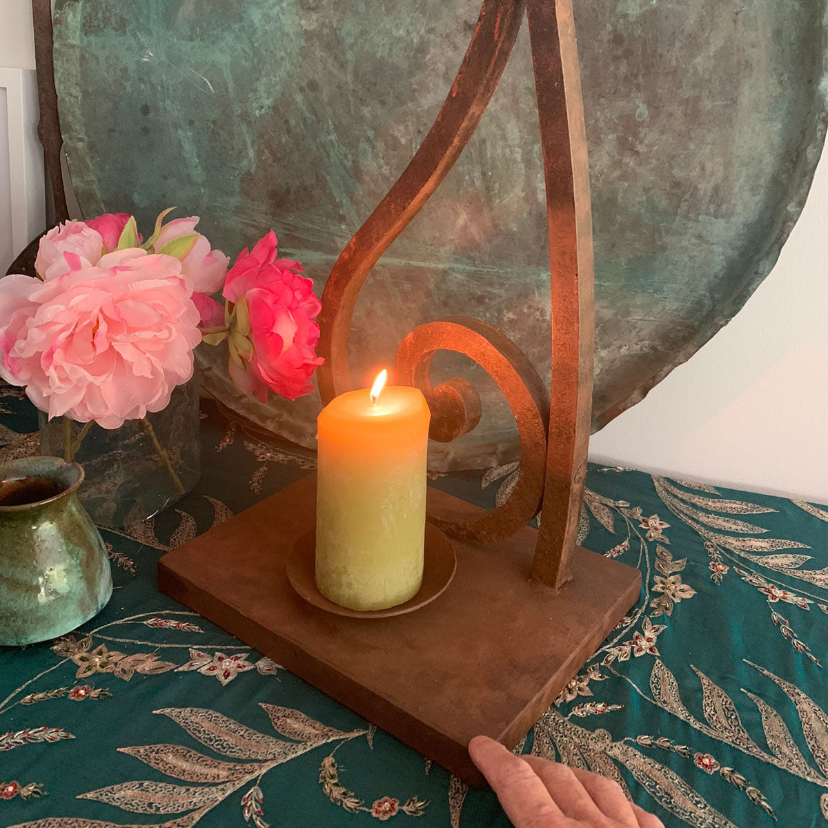 Wrought iron upcycled candle holder Flamme