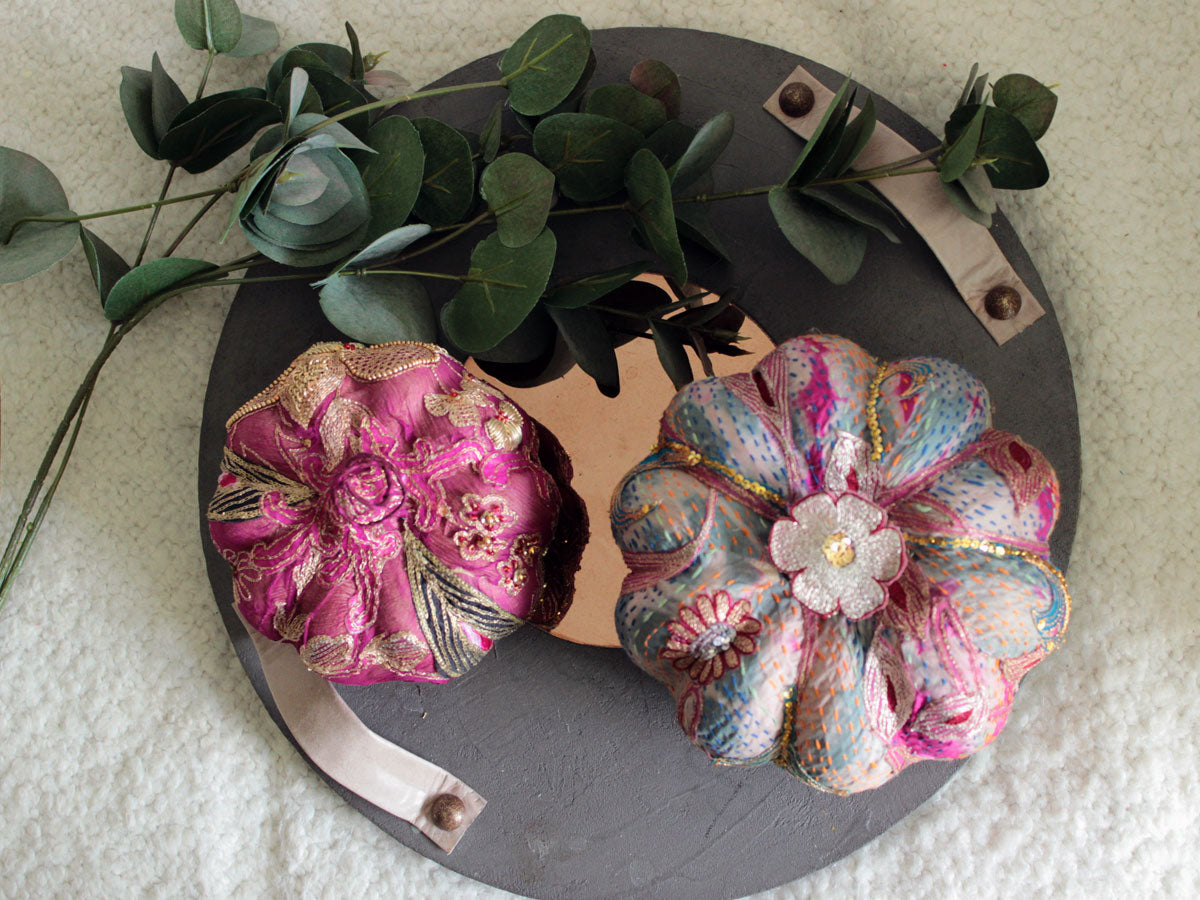 Eclectic silk Pumpkin pink Kantha
