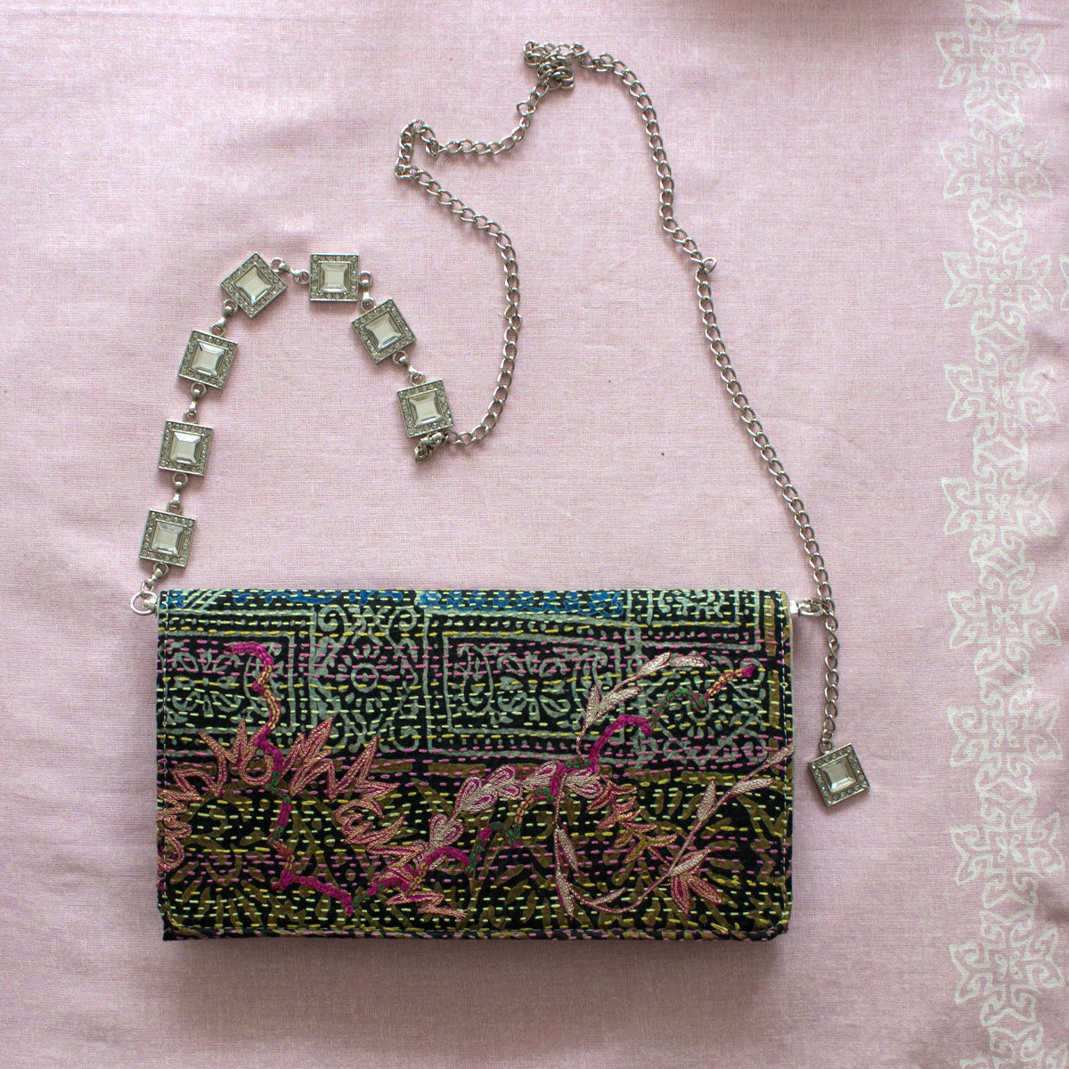 Vintage Kantha clutch Tutti frutti