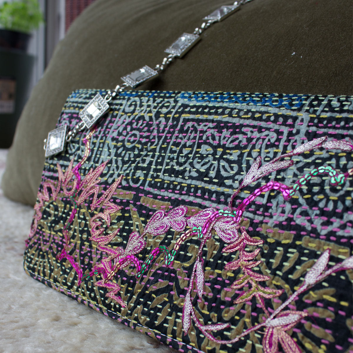 Vintage Kantha clutch Tutti frutti