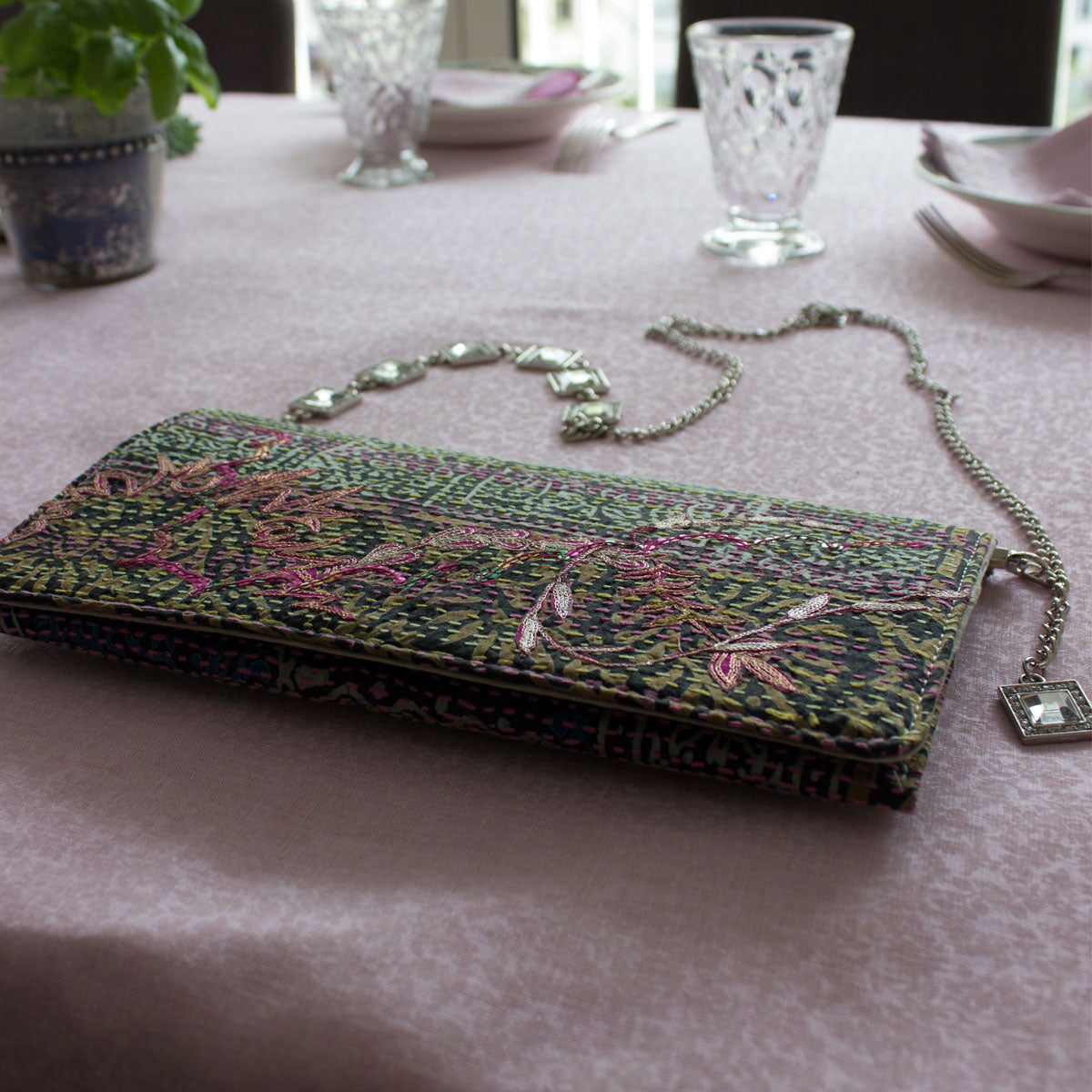 Vintage Kantha clutch Tutti frutti