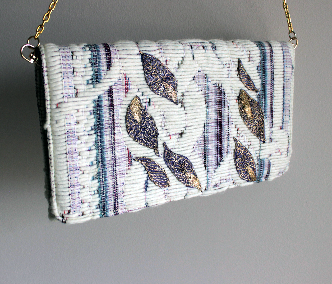 Embroidered Purple and Gold Handcrafted Clutch - Ethical and Elegant