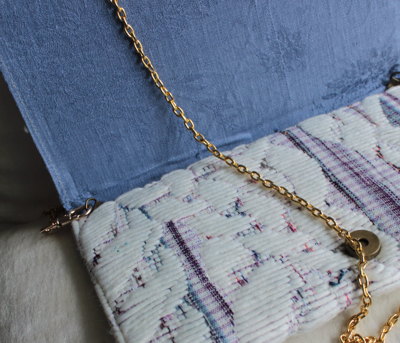 Embroidered Purple and Gold Handcrafted Clutch - Ethical and Elegant