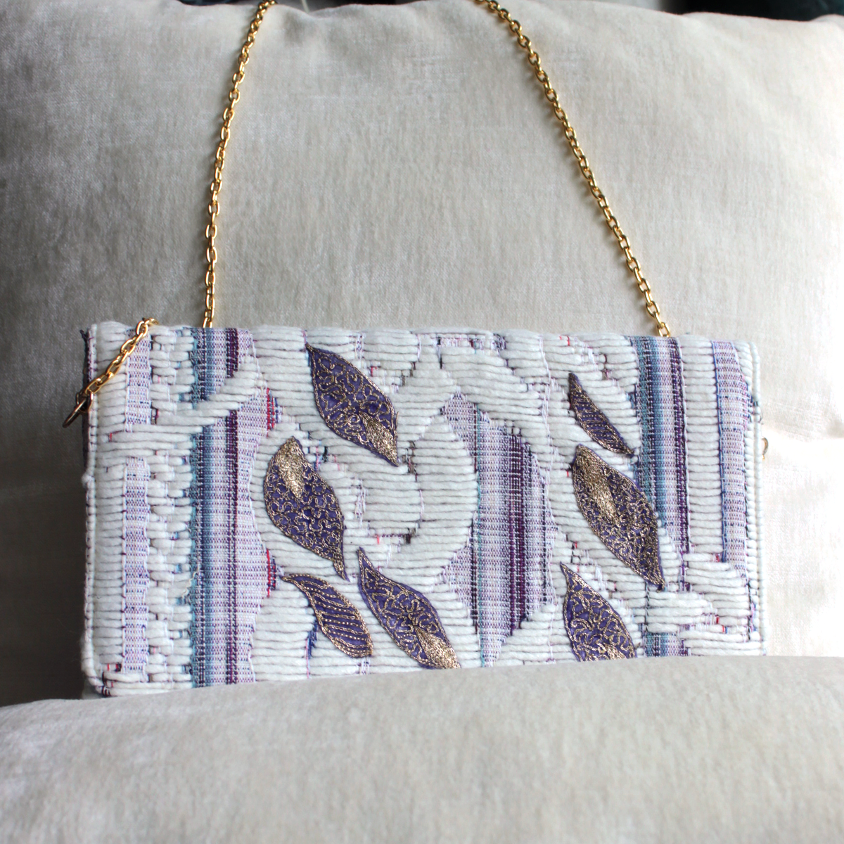 Embroidered Purple and Gold Handcrafted Clutch - Ethical and Elegant