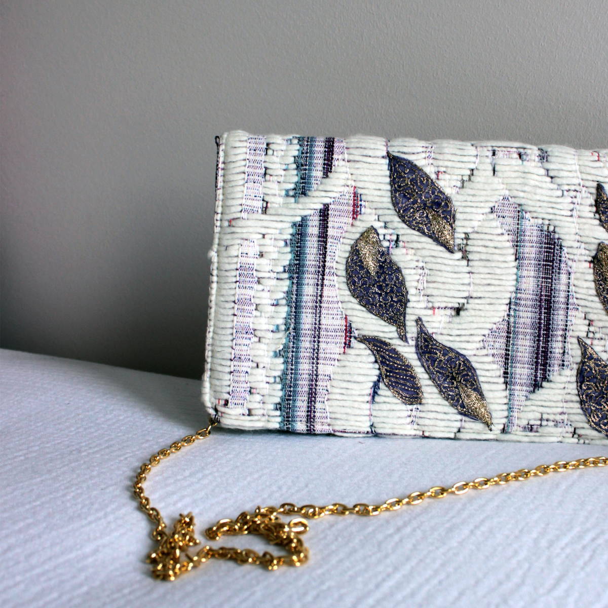 Embroidered Purple and Gold Handcrafted Clutch - Ethical and Elegant