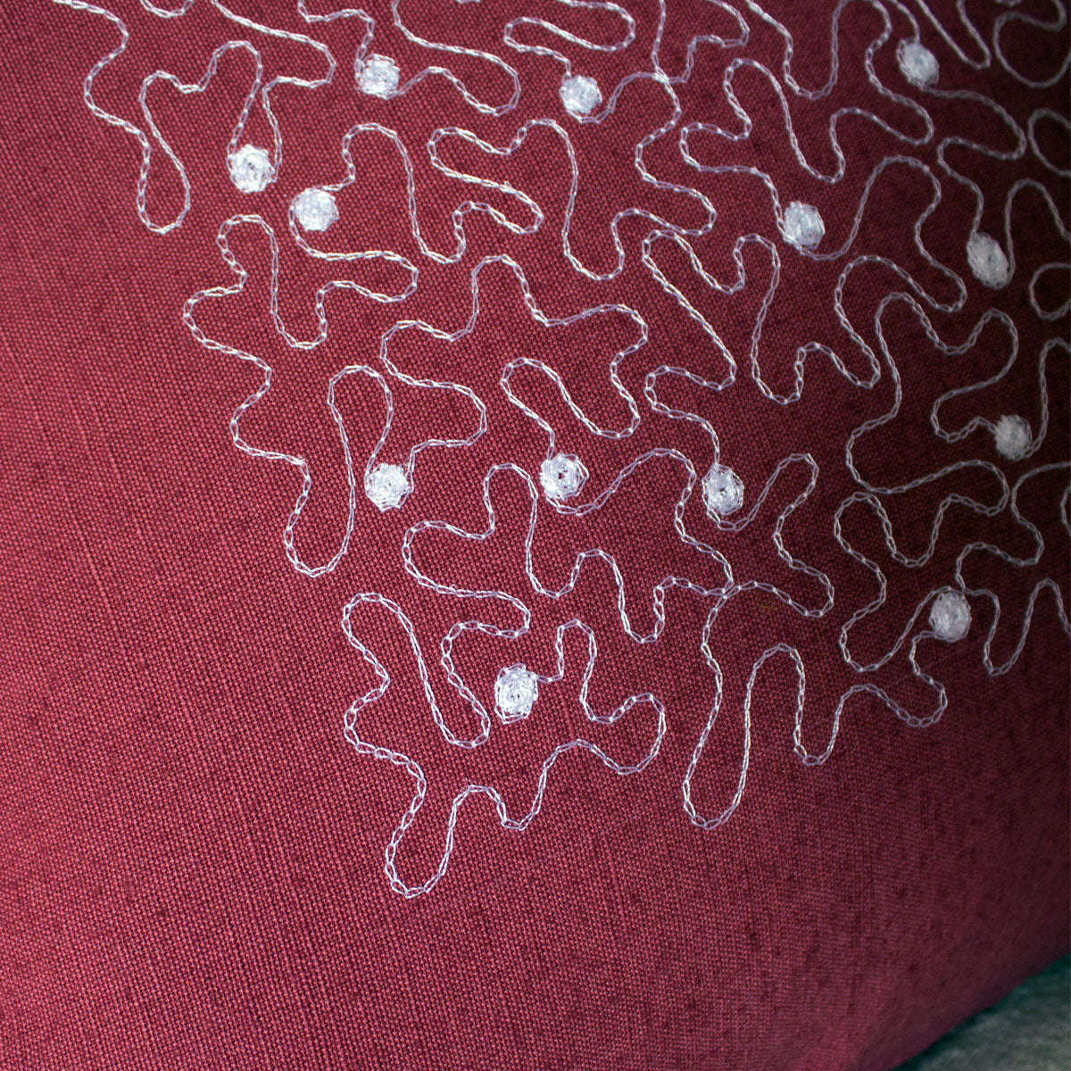 Terracotta embroidered linen square pillow case