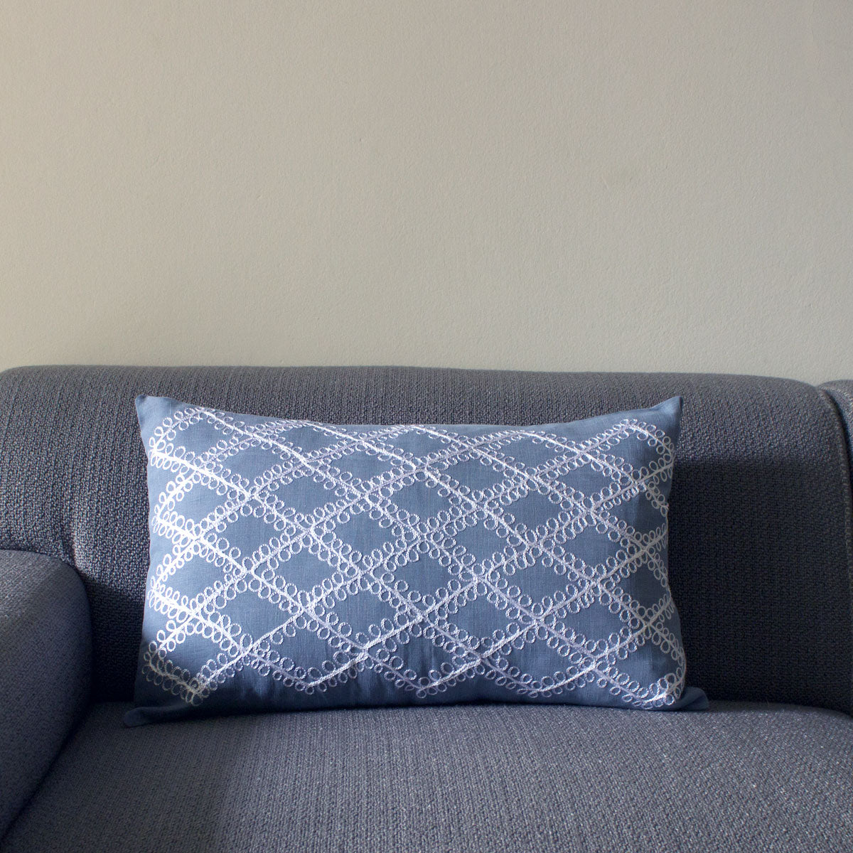 Embroidered linen pillow case from fabric deadstock