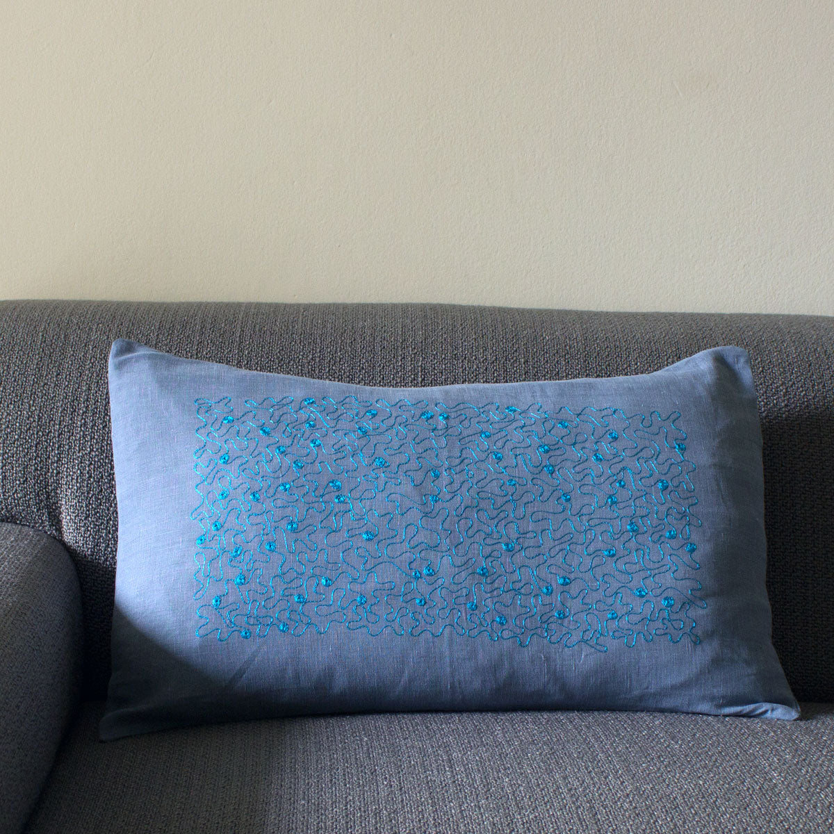 Embroidered Aghabani lumbar linen pillow cover