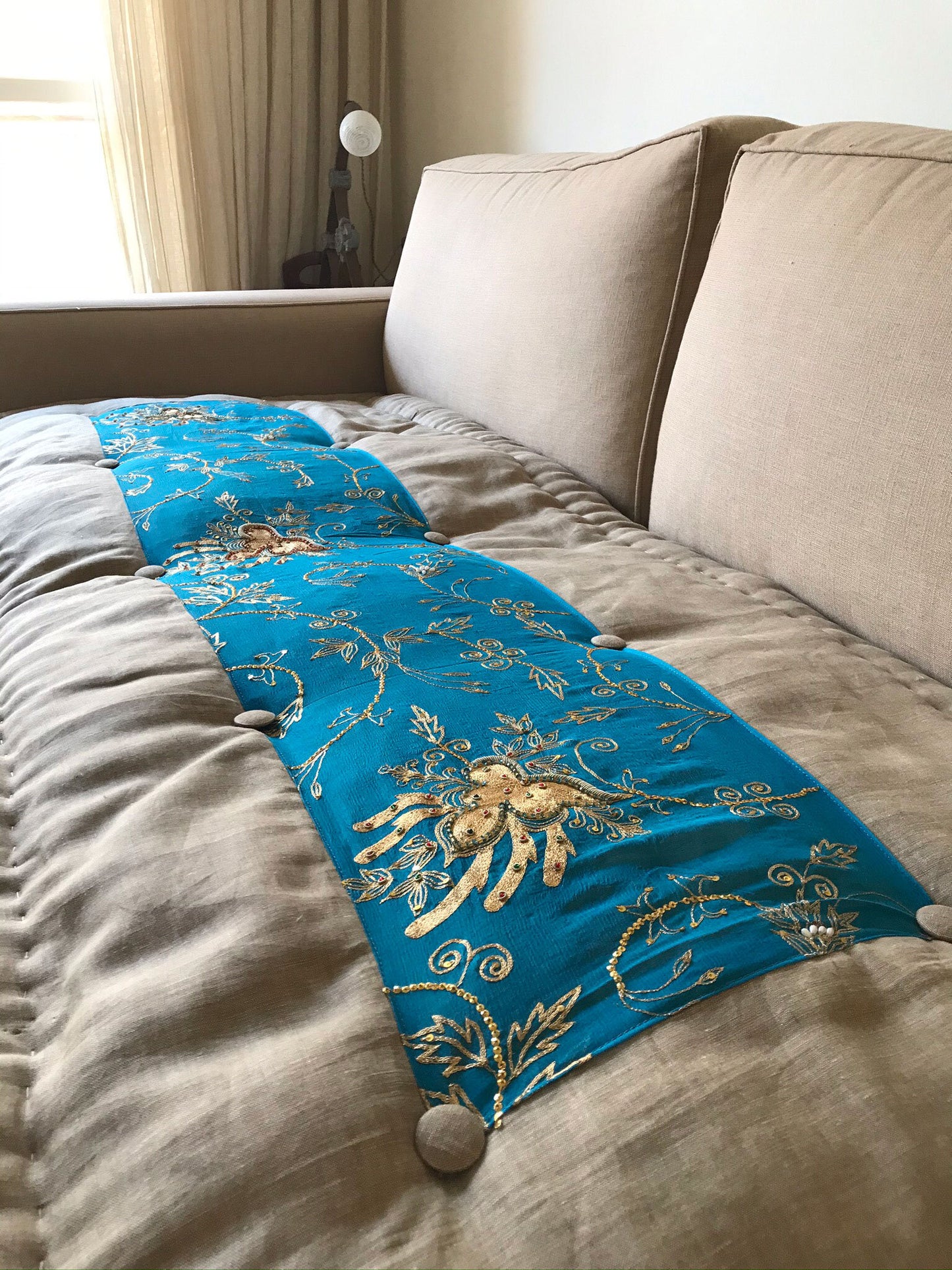 Unique quilt silk bedspread Turquoise