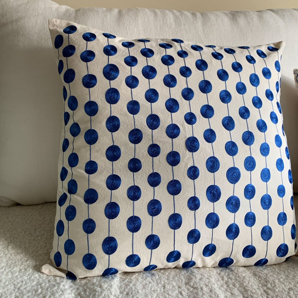 Handmade embroidered pillow cover Egg in blue