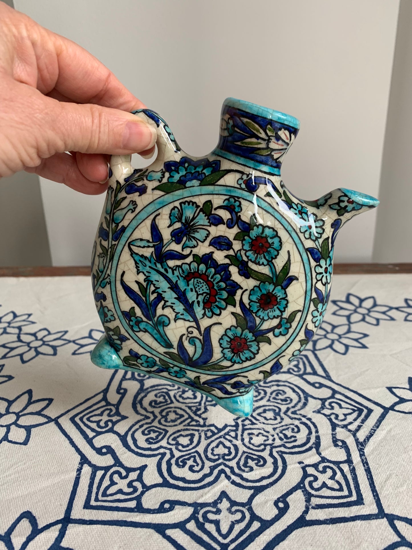 HAND PAINTED GLAZED CERAMIC GOURDE