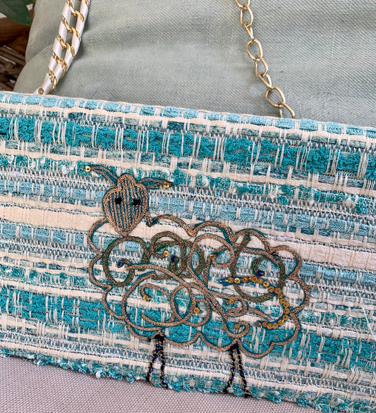 Unique vintage fabrics purse A Sheep