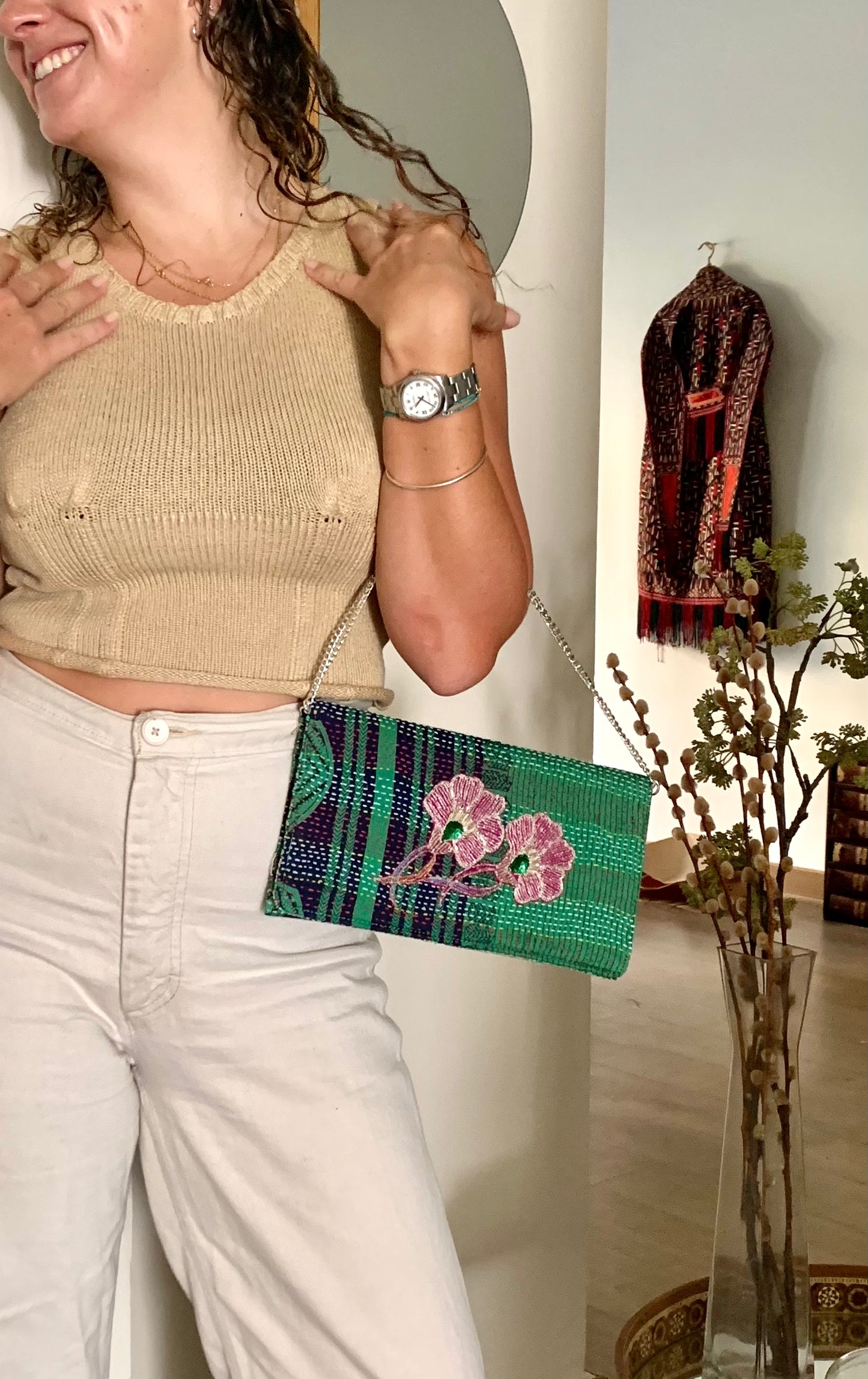 Pochette unique en tissus vintage Anemone