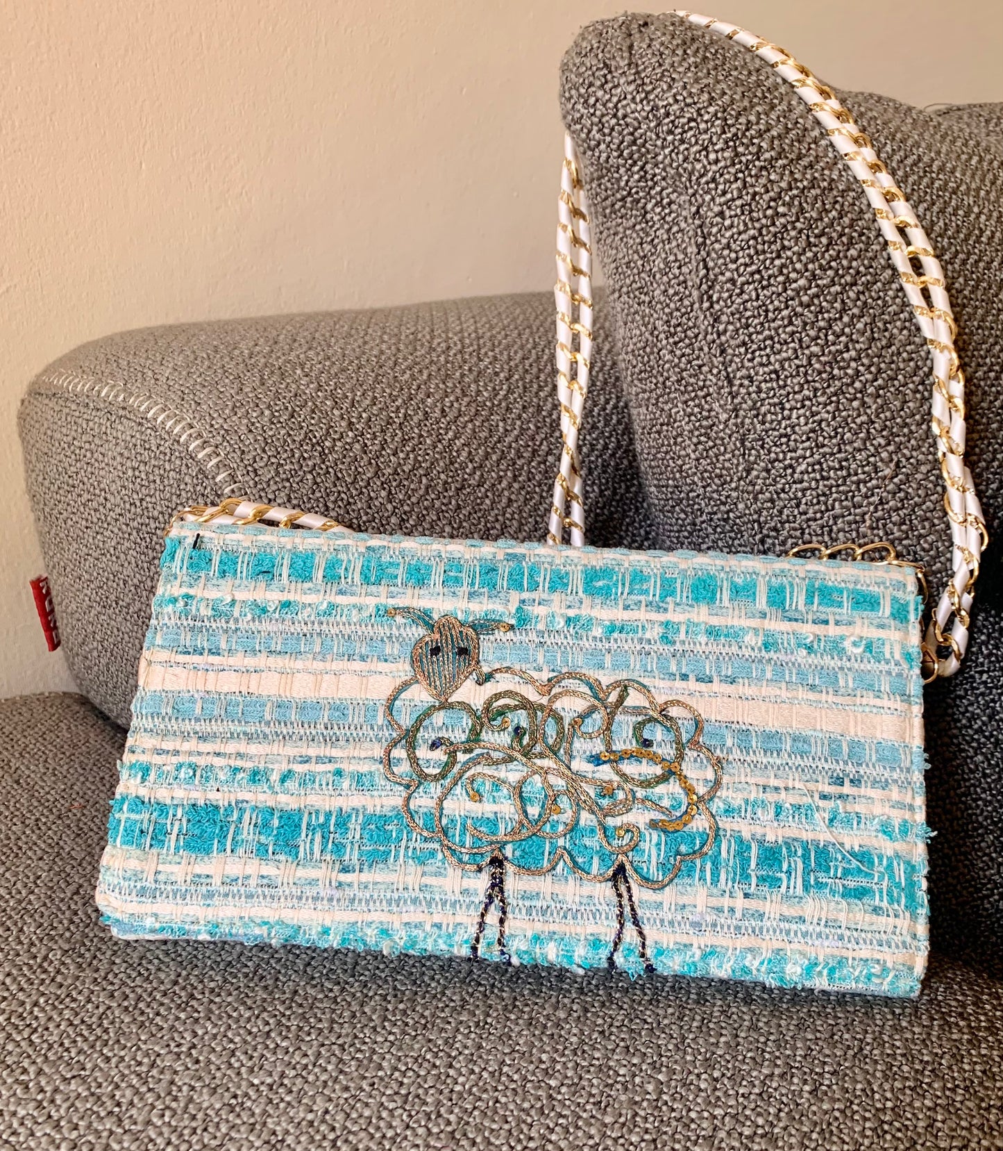 Unique vintage fabrics purse A Sheep