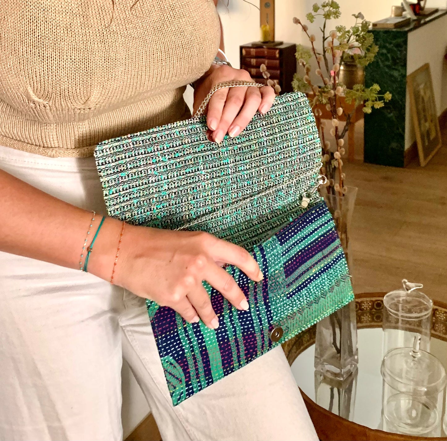 Pochette unique en tissus vintage Anemone