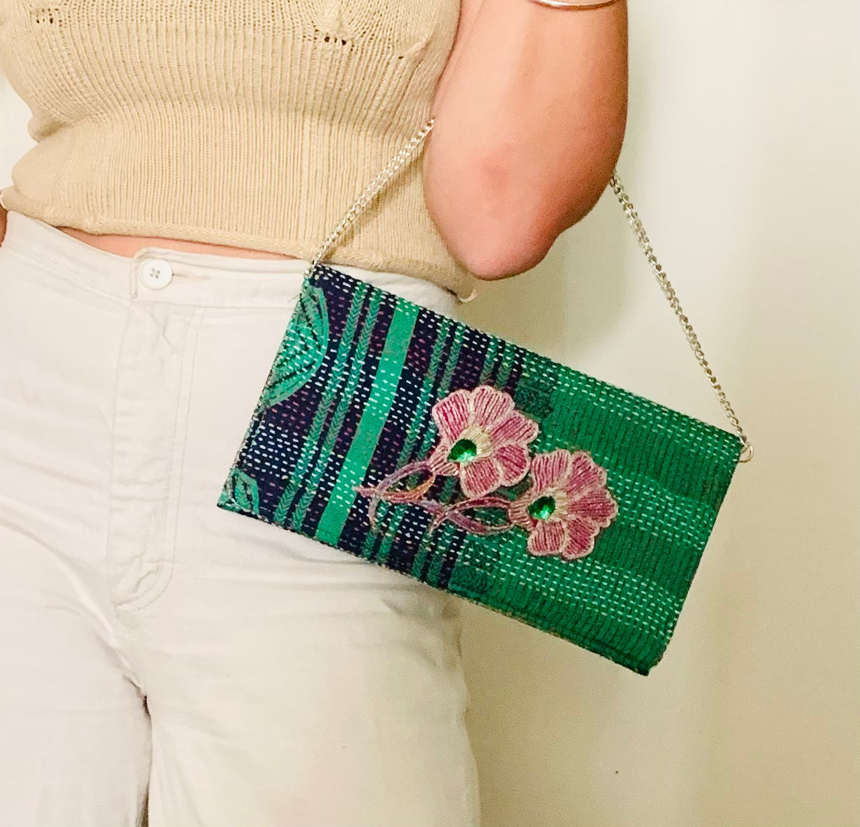 Pochette unique en tissus vintage Anemone