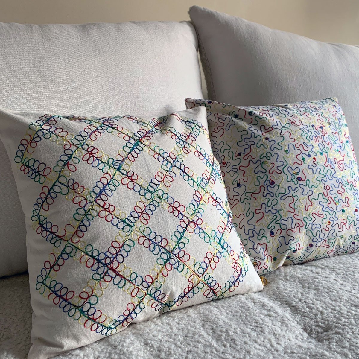 Hand embroidered pillow cover Losange