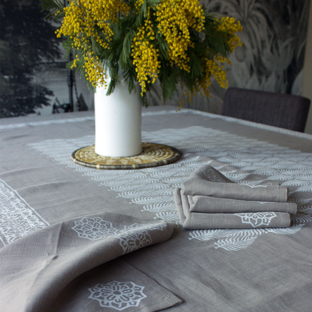 block print tablecloth 100% linen