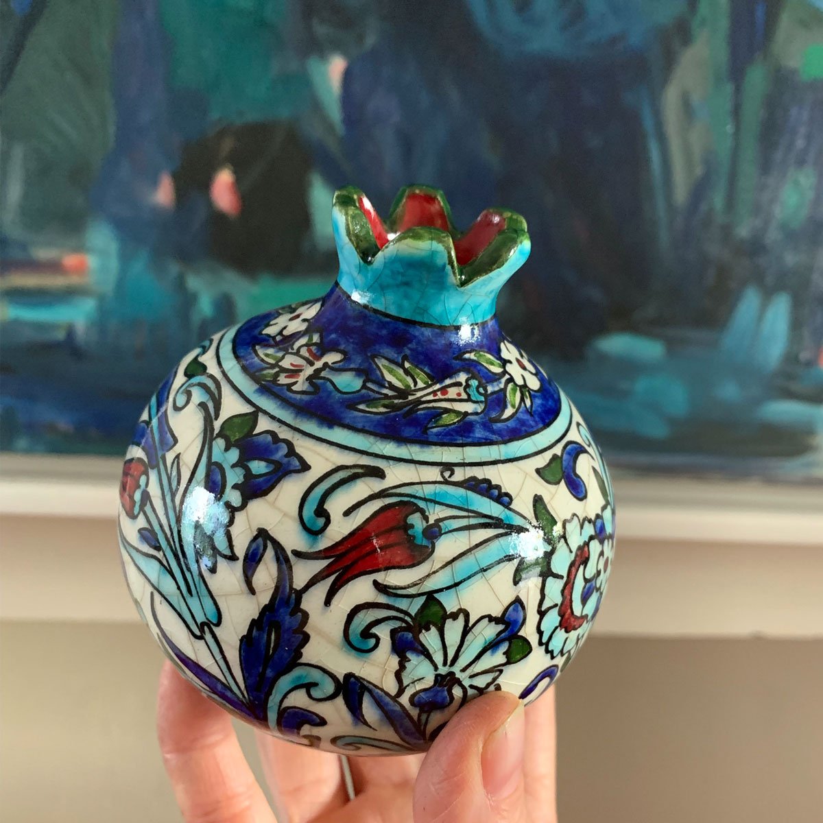 Hand-Painted Glazed Ceramic Pomegranate