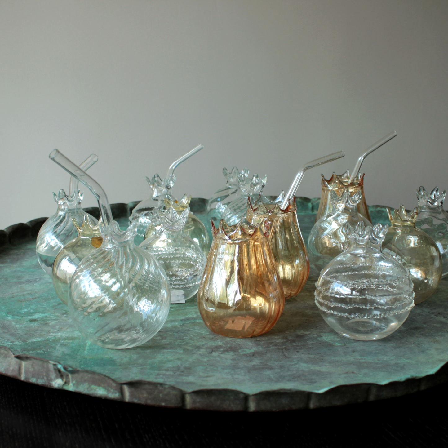 Hand-Blown Amber Pomegranate Glasses from Lebanon