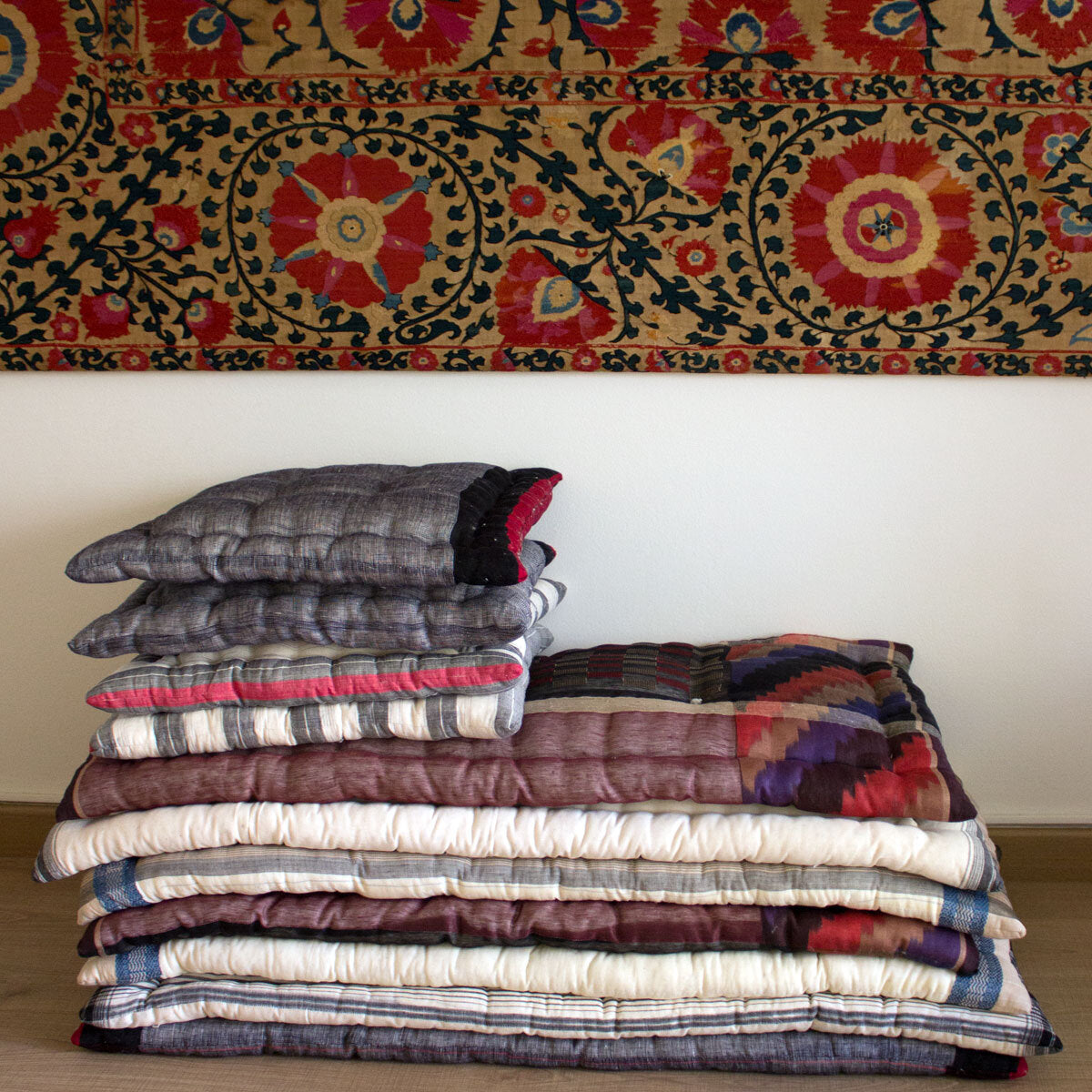 Quilted mattress black ikat.